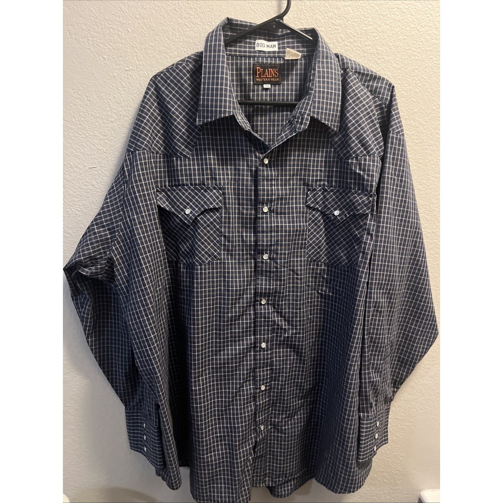 Plains Western Wear Men's Big‎ Man LS Western Shirt 3X Blue Plaid Pearl Snaps